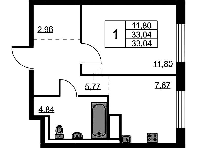 1-комнатная квартира 33.04 м², 5/9 эт., ЖК «Квартал Лаголово»